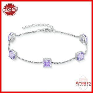925 Sterling Silver Dainty Princess Cut Link Bracelet Gift for Women